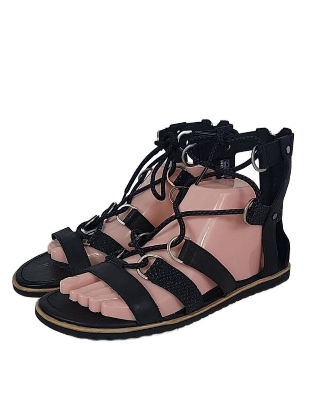 Sorel Ella Lace Up Black Leather Women's Sandal